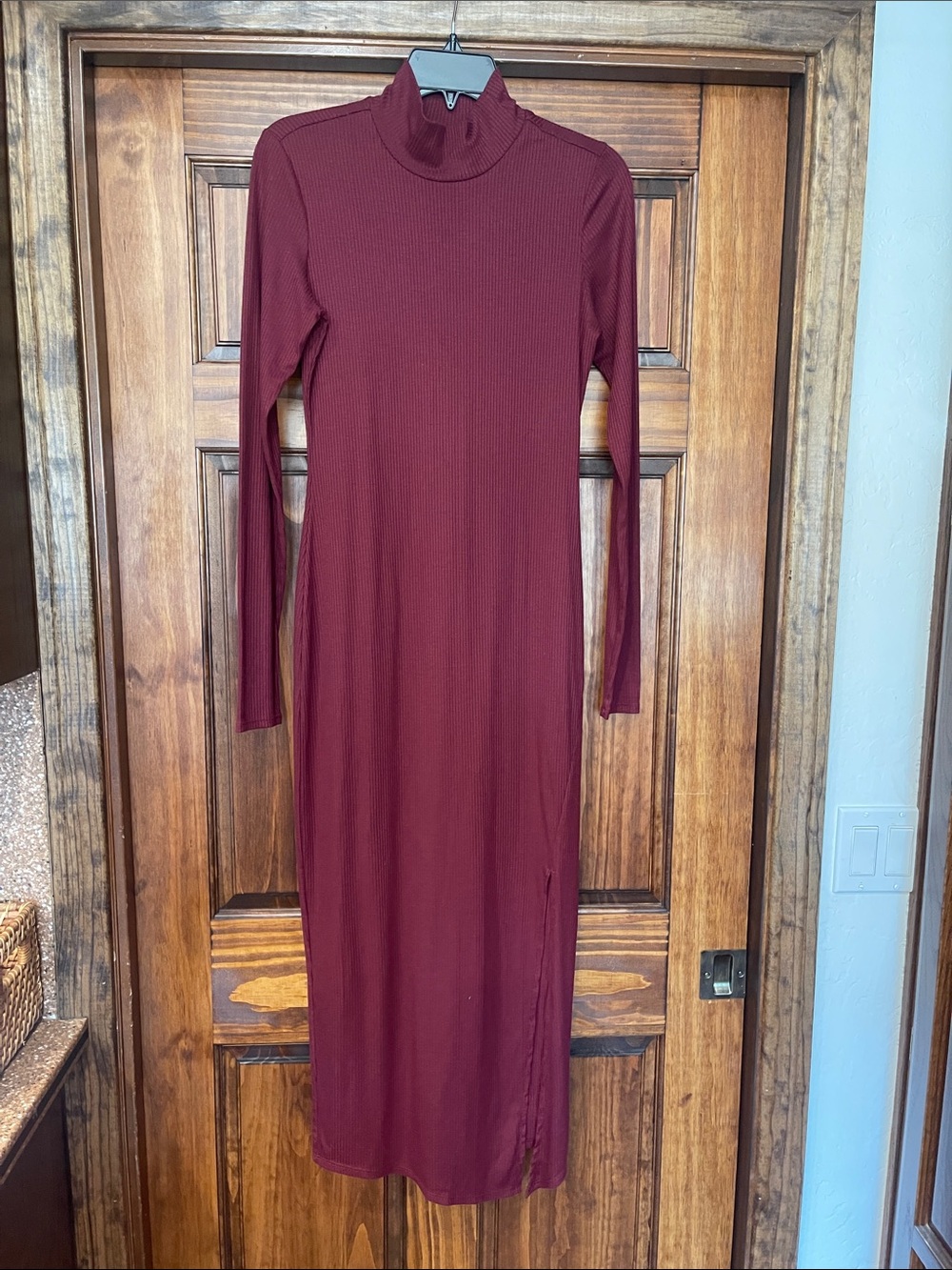 AFRM BurgundyJOYCE Ribbed Turtleneck Long Sleeve Midi Dress